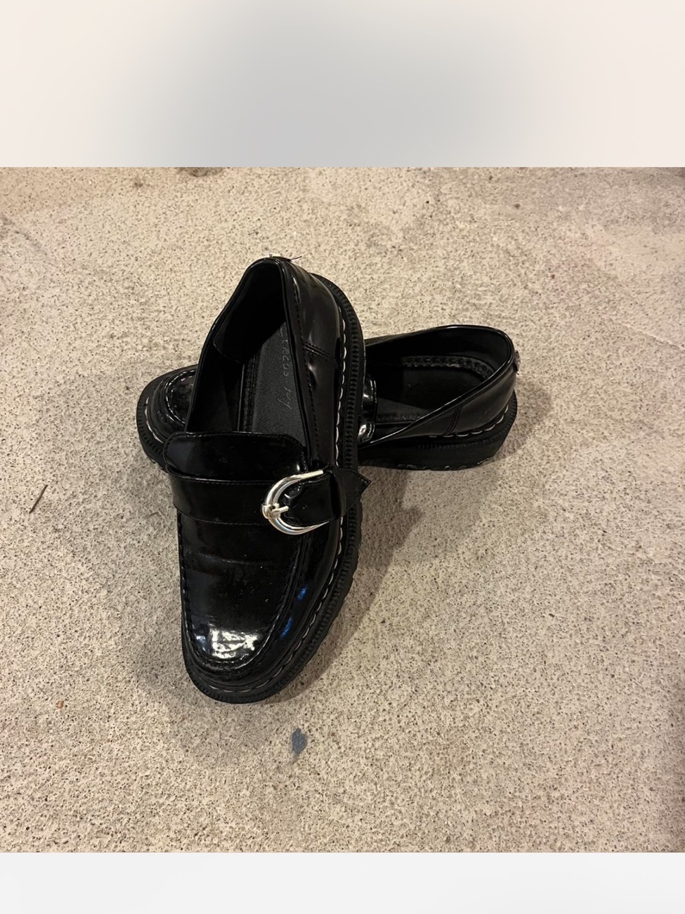 Circus by Sam Edelman Black Patent Loafers with Silver Buckle